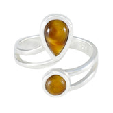 Dewi sterling silver luxury brown gemstone toi et moi ring with pear and round brown cabochon stones on open band
